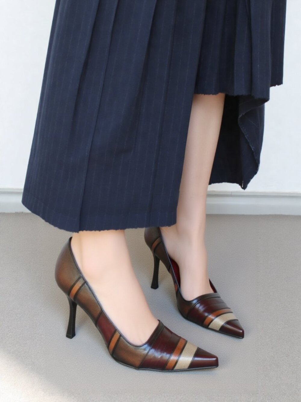 LUCIANO PADOVAN Made in Italy Color Block leather heels 7